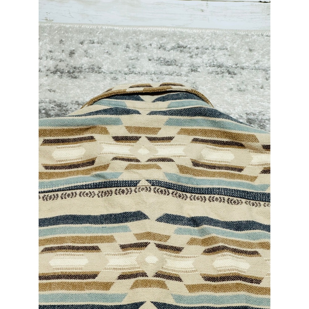 Iron and Resin Flannel Shirt Men Medium Tan Southwestern Aztec Pattern Cotton - Picture 9 of 9